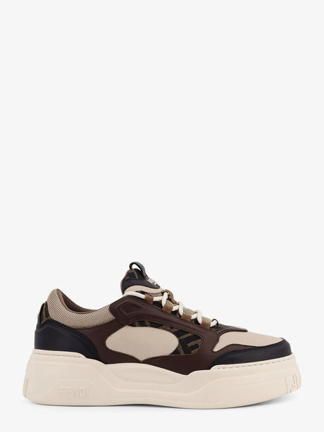 Fendi Fendi Force leather sneakers with jacquard FF fabric inserts - Nerolattebeige