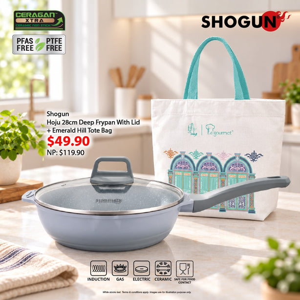 Shogun Hoju 28cm Deep Frypan With Lid + Emerald Hill Tote Bag