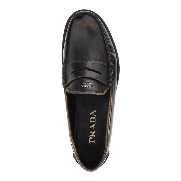 PRADA Antique finish leather loafers
