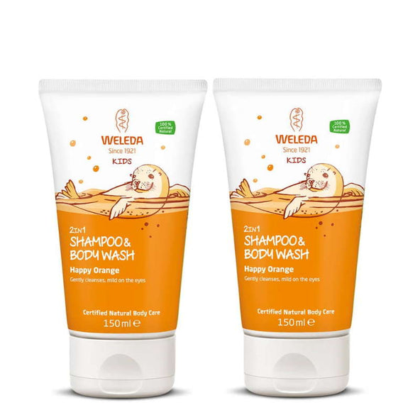 Weleda Kids 2in1 Shampoo & Body Wash Happy Orange 150ml (Bundle of 2)
