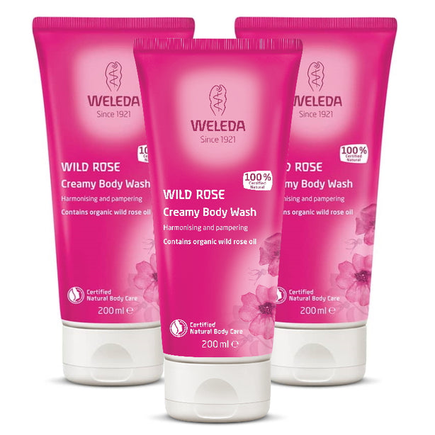 Weleda Wild Rose Creamy Body Wash 200ml (Bundle of 3)