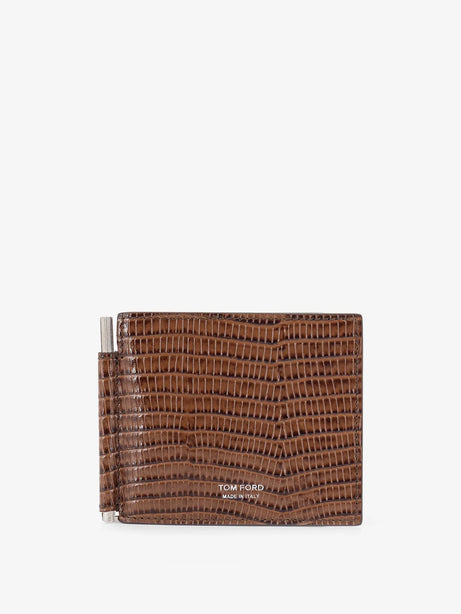 Tom Ford T-Line Money Clip Leather Wallet - Caramel