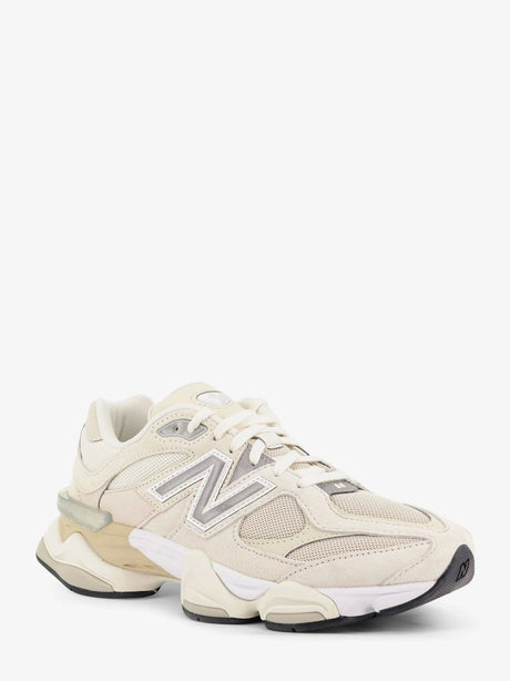 New Balance 9060 Mesh Sneakers with Suede Inserts - White