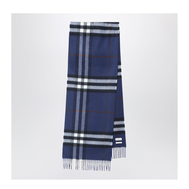 Blue Cashmere Scarf With A Checked Pattern