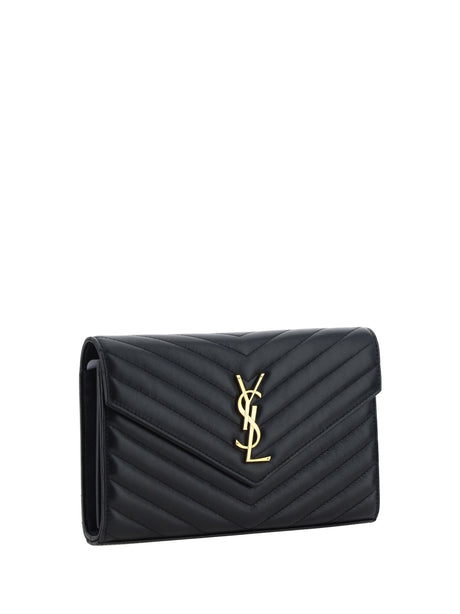 Saint Laurent Cassandre Chain Lambskin Wallet - Black