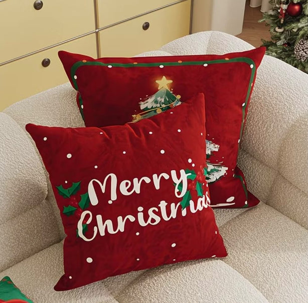 Christmas Tree & Merry Christmas Words Set of 2 Cushion Cover (No Inner) - Red