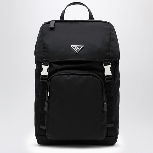 Black Re-Nylon and Saffiano Leather Backpack