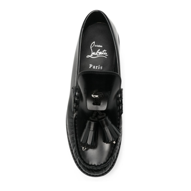 Christian Louboutin Black Polished Finish Tassel Detail Flat Shoes