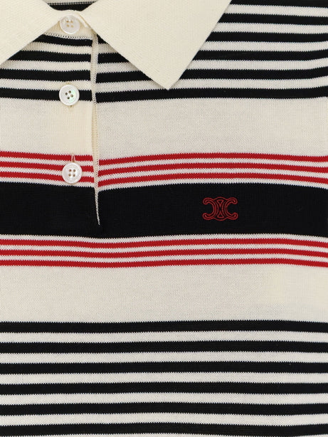 Celine Striped cotton polo sweater - Whiteblackred
