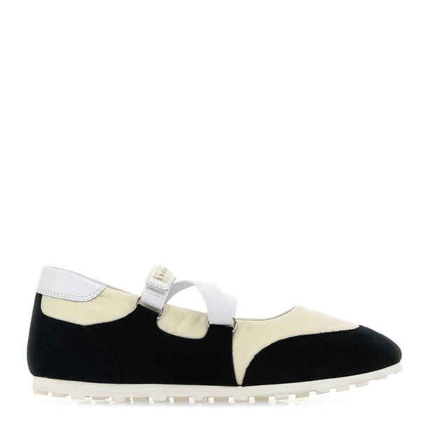 Two Tone Suede And Fabric Ballerinas