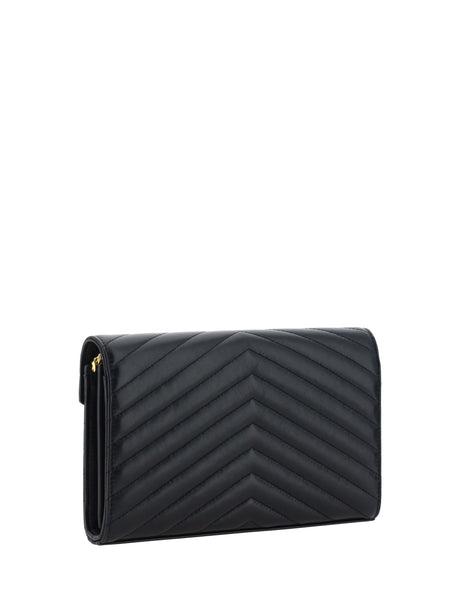 Saint Laurent Cassandre Chain Lambskin Wallet - Black