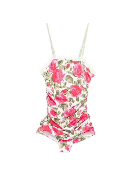 Chloe' Rose Print Ruffled Bodysuit - Viola