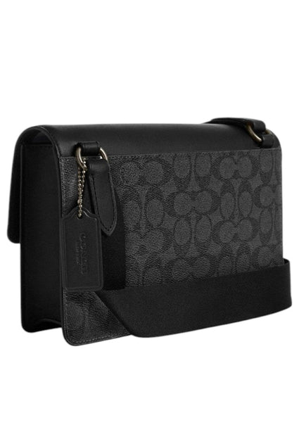 Coach Mens Turner Flap Crossbody Bag In Signature Canvas - Black