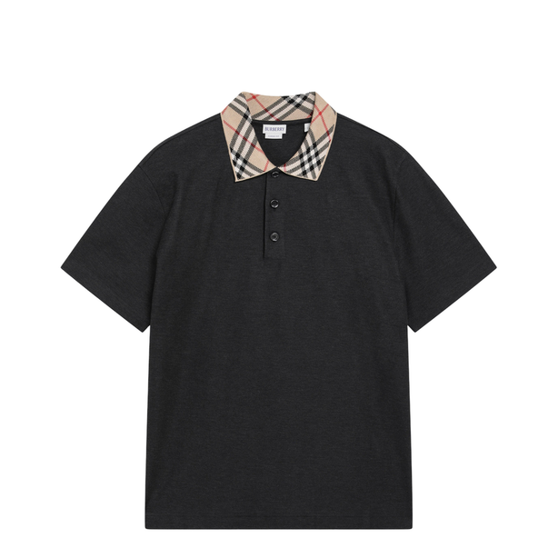 Dark Grey Polo Shirt With Check Collar