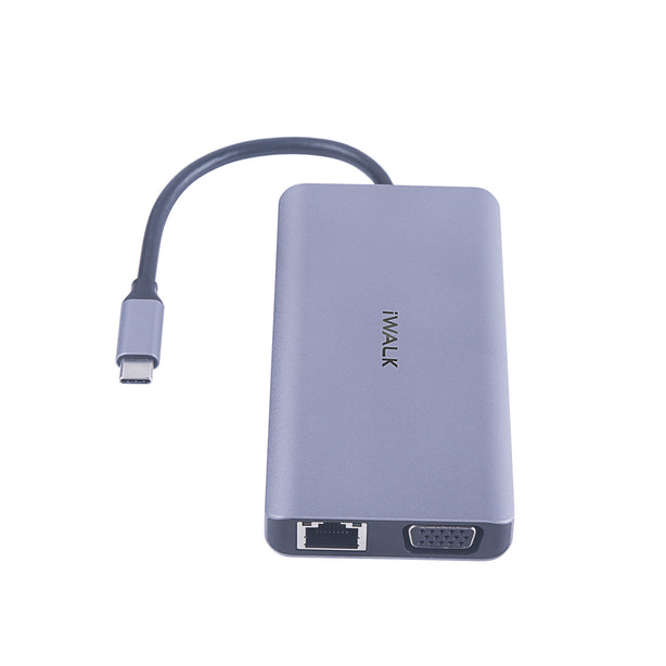 iWALK 9-in-1 Type C Hub - 3*USB/HDMI/SDC/MSDC/Gb Lan/VGA/Type C (100w)