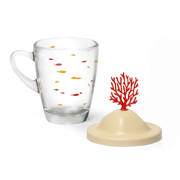 Qualy Bleaching Coral Glass Mug And Lid/Holder (Coral Red)