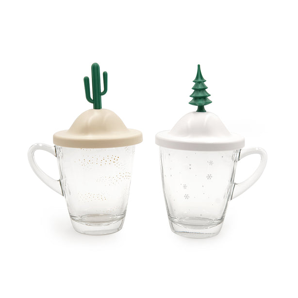 Qualy All Seasons Glass Mug And Lid/Holder (Summer)