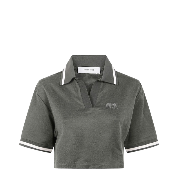 Green Short Sleeves Polo Collar Cropped Top