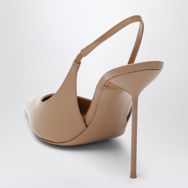 Beige Patent Leather Lidia Slingback Pumps