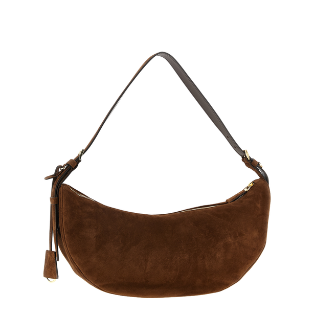 Small Suede Leather Shoulder Bag - Brown