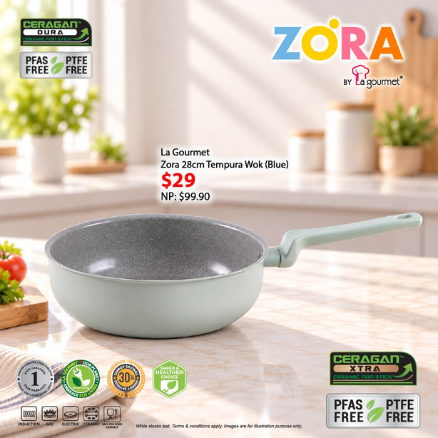 La Gourmet Zora 28cm Tempura Wok (Blue)
