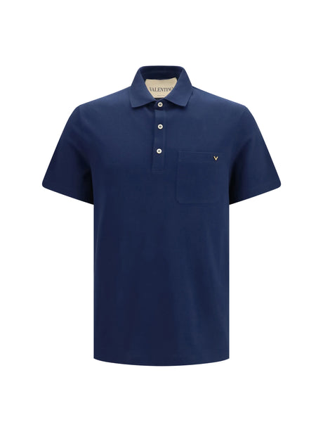 Valentino Cotton piqué Polo with VLogo - Indaco