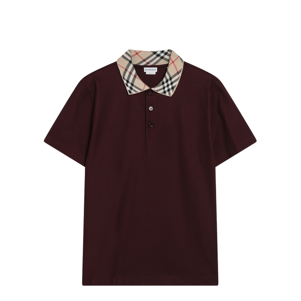 Cotton Polo Shirt With Check Collar In Vineyard Red