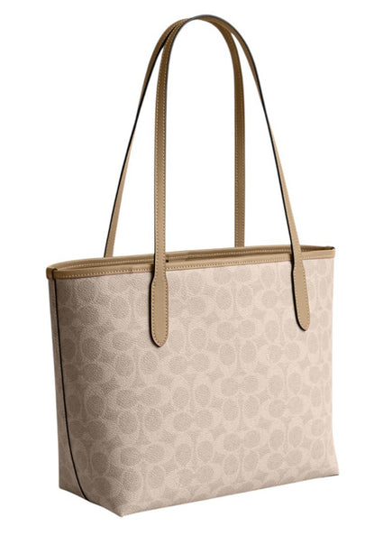 Coach Medium City Tote Bag In Signature Canvas - Sand/Taupe