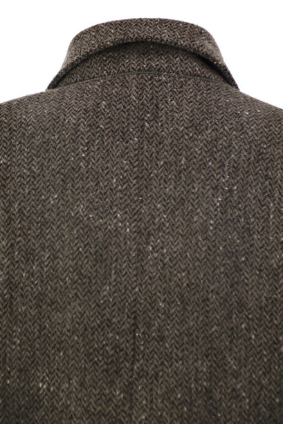 Double-breasted herringbone tweed coat with sequins