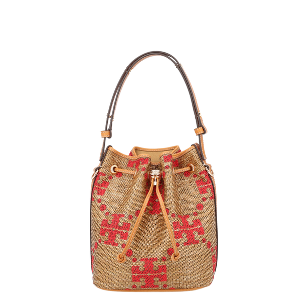 T Monogram Raffia Bucket Bag - Natural