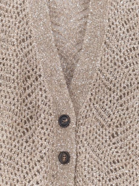 Brunello Cucinelli Mohair blend cardigan with iconic Dazzling motif - Brown