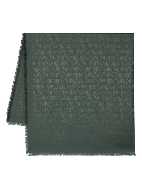 Saint Laurent Logo Jacquard Fringed Scarf