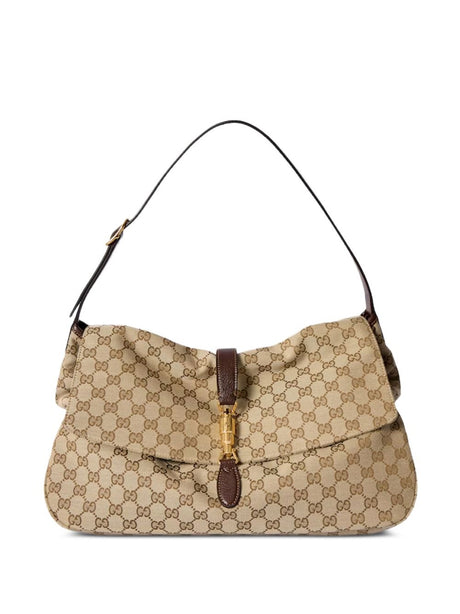 Jackie Large GG Canvas Crossbody - Sand and Dark Brown GG Canvas