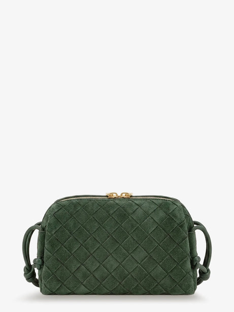 Bottega Veneta Concert Pochette suede crossbody bag - Green Tweed-Gold