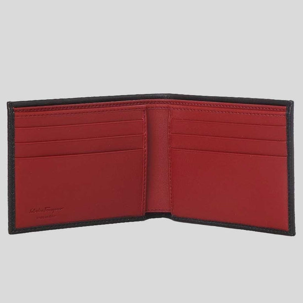 FERRAGAMO Gancini Men's Leather Bifold Wallet Black/Red RS-685978
