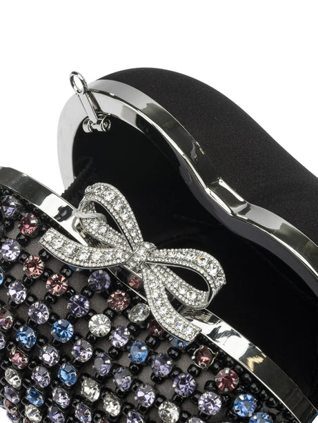 Self-Portrait Heart clutch with crystals - Black