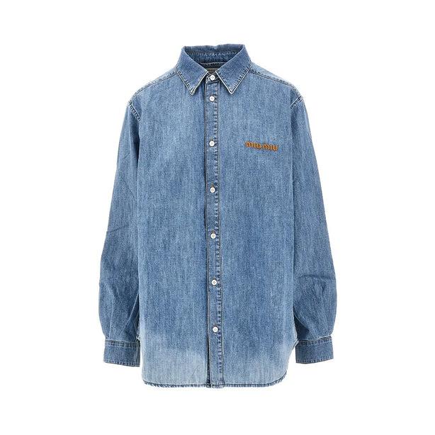 MIU MIU Logo embroidery chambray denim shirt