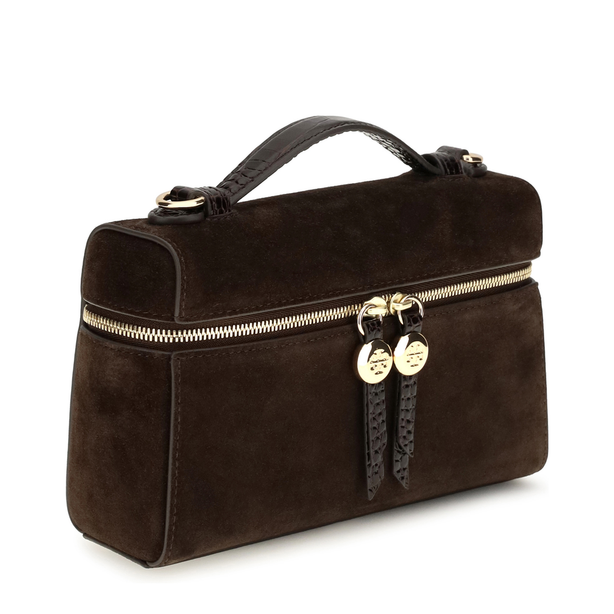 Slim Suede Top Handle Bag - Dark Cocoa