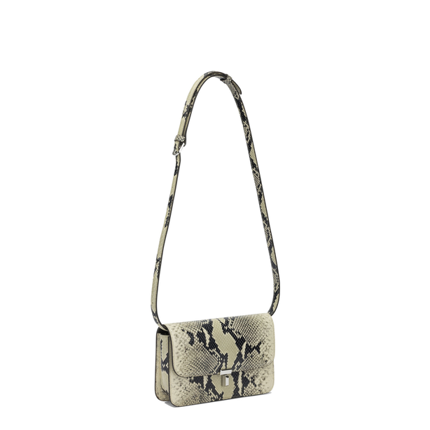 T-Lock Small Python-Embossed Leather Crossbody - Black/Ecru