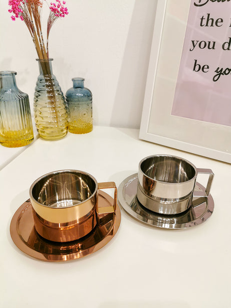 Gifts by Art Tree Brie Stainless Steel Mug with Saucer