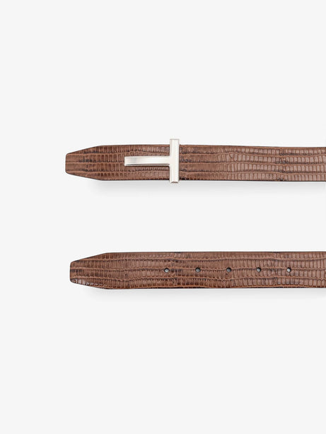 Tom Ford Crocodile-effect leather belt - Caramel