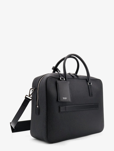 Tom Ford Leather work bag with front lettering logo - Black