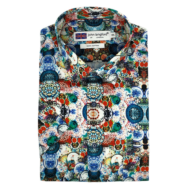 John Langford Sateen Weave Digital Print Short Sleeve Shirt (Y8)