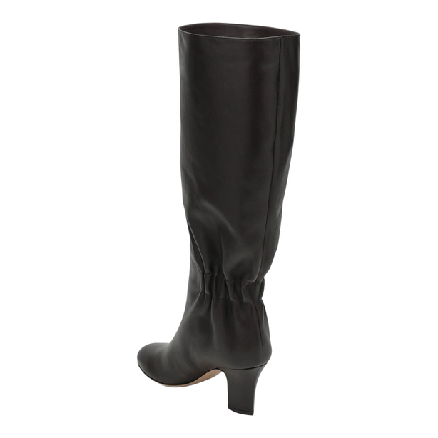 Ruched Boots in Dark Brown Leather