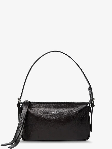 Fendi Zip Top Small vintage-effect leather shoulder bag - Nero