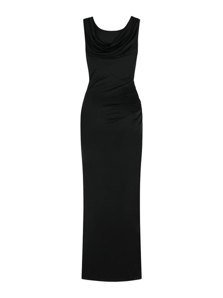 Asymmetric Neck Viscose Long Dress