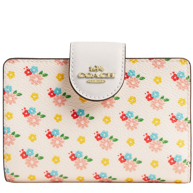 Coach Medium Corner Zip Wallet With Floral Print - Chalk Multi CFA17