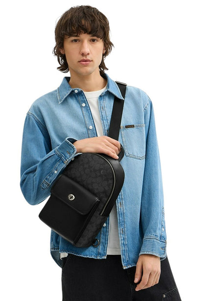 Coach Mens Turnlock Sling Pack In Signature Canvas - Black
