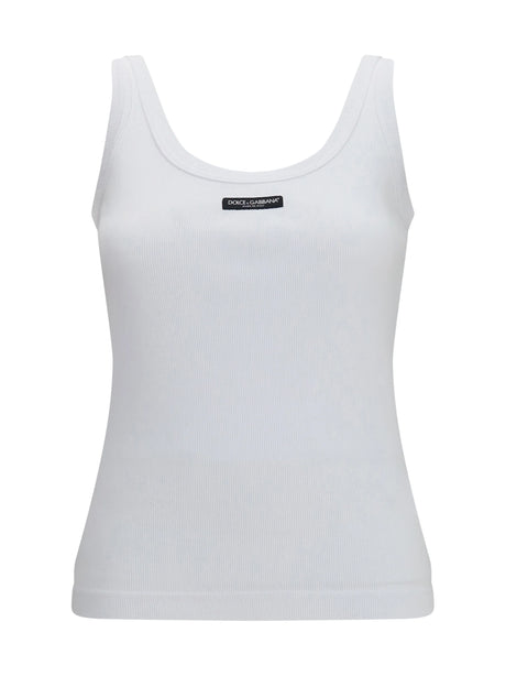 Dolce & Gabbana Ribbed Logo Tank Top - White Ottico