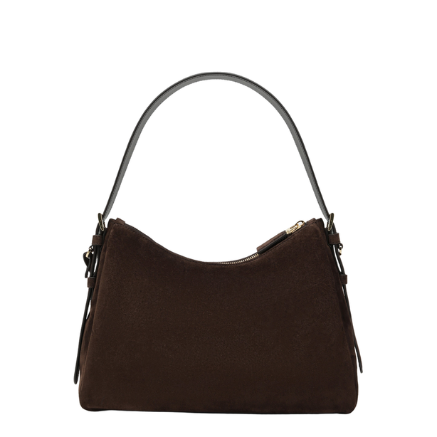 Medium Suede Leather Shoulder Bag - Dark Brown